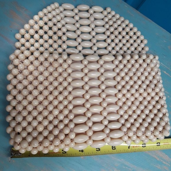 Vintage Beaded Clutch Bag Mini Zipper Closure Creamy Beige Round Oval Beads - Picture 9 of 12
